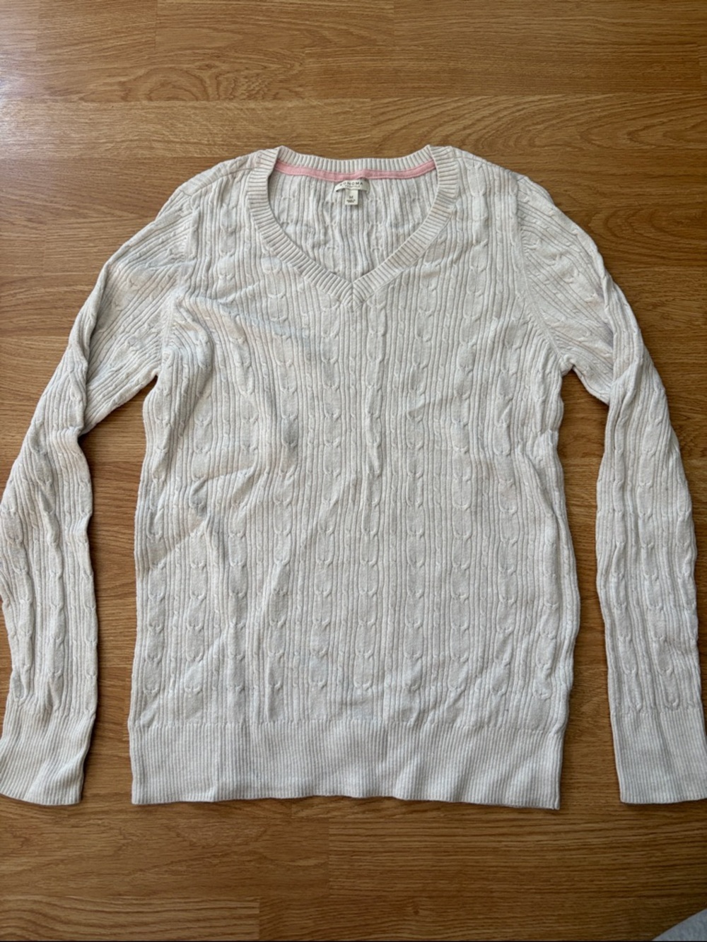 Sonoma White Cable-Knit V-Neck Sweater